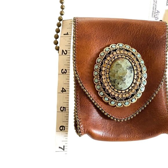 Leatherock  Semi Precious Stone Leather Crossbody Swarovski Elements Brown HE31 - Picture 10 of 16